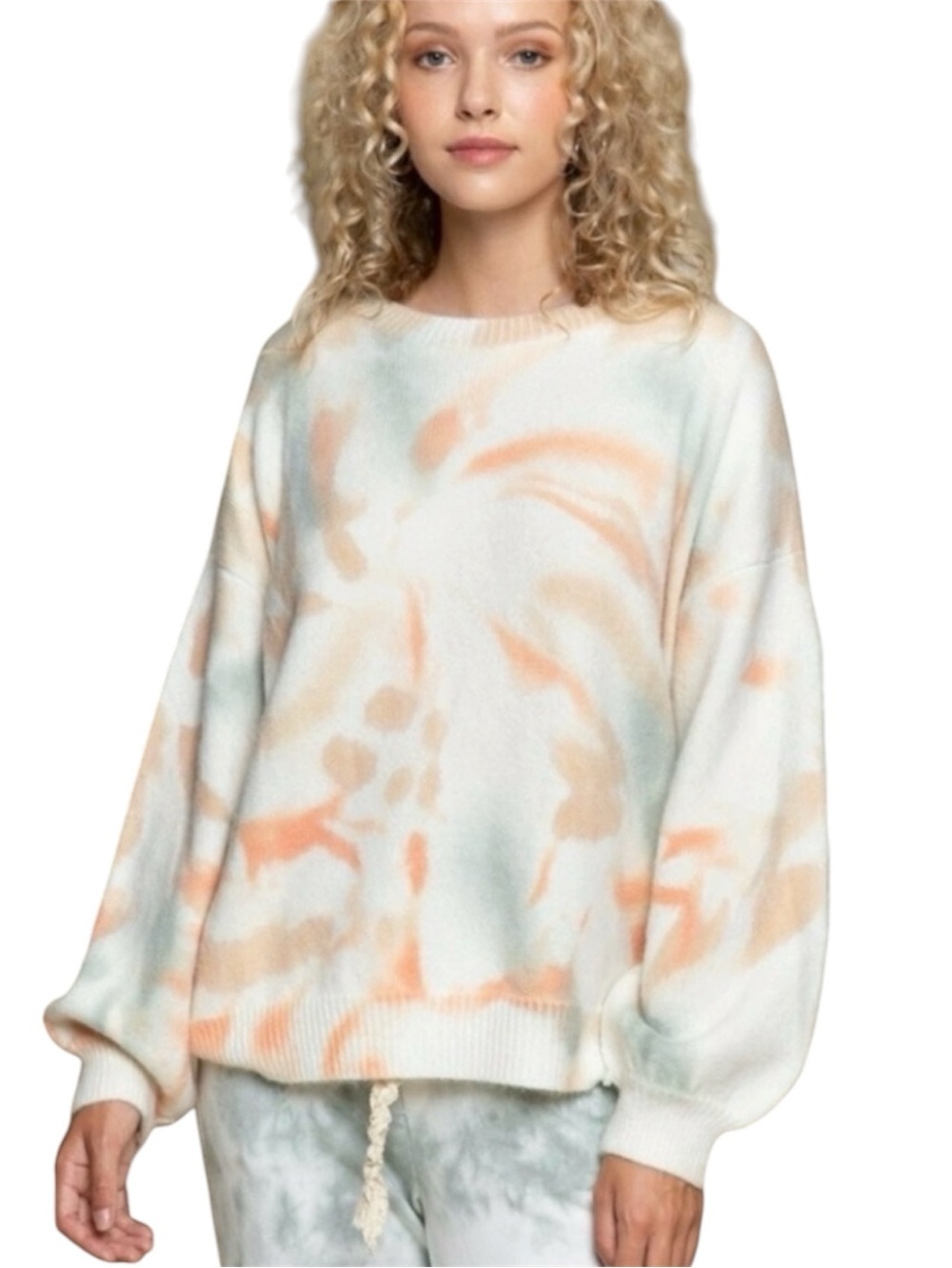 POL Autumn Dream Soft tie-dye balloon sleeves crew neck knit Sweater